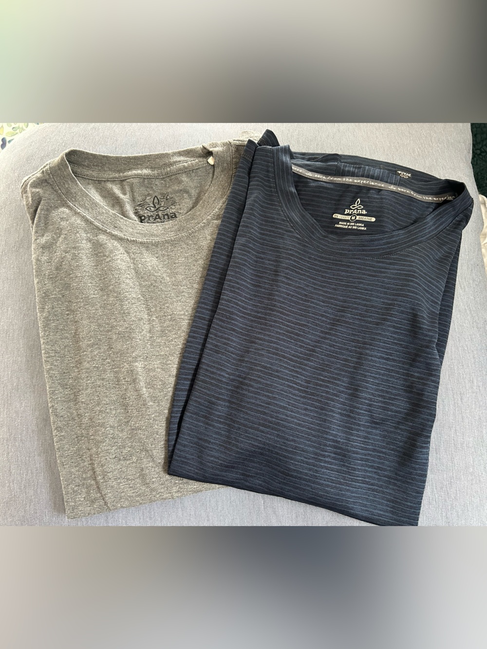 PrAna BUNDLE Men’s Crew Neck T-Shirt - Gray and Tank Top Blue/Black. Size Medium